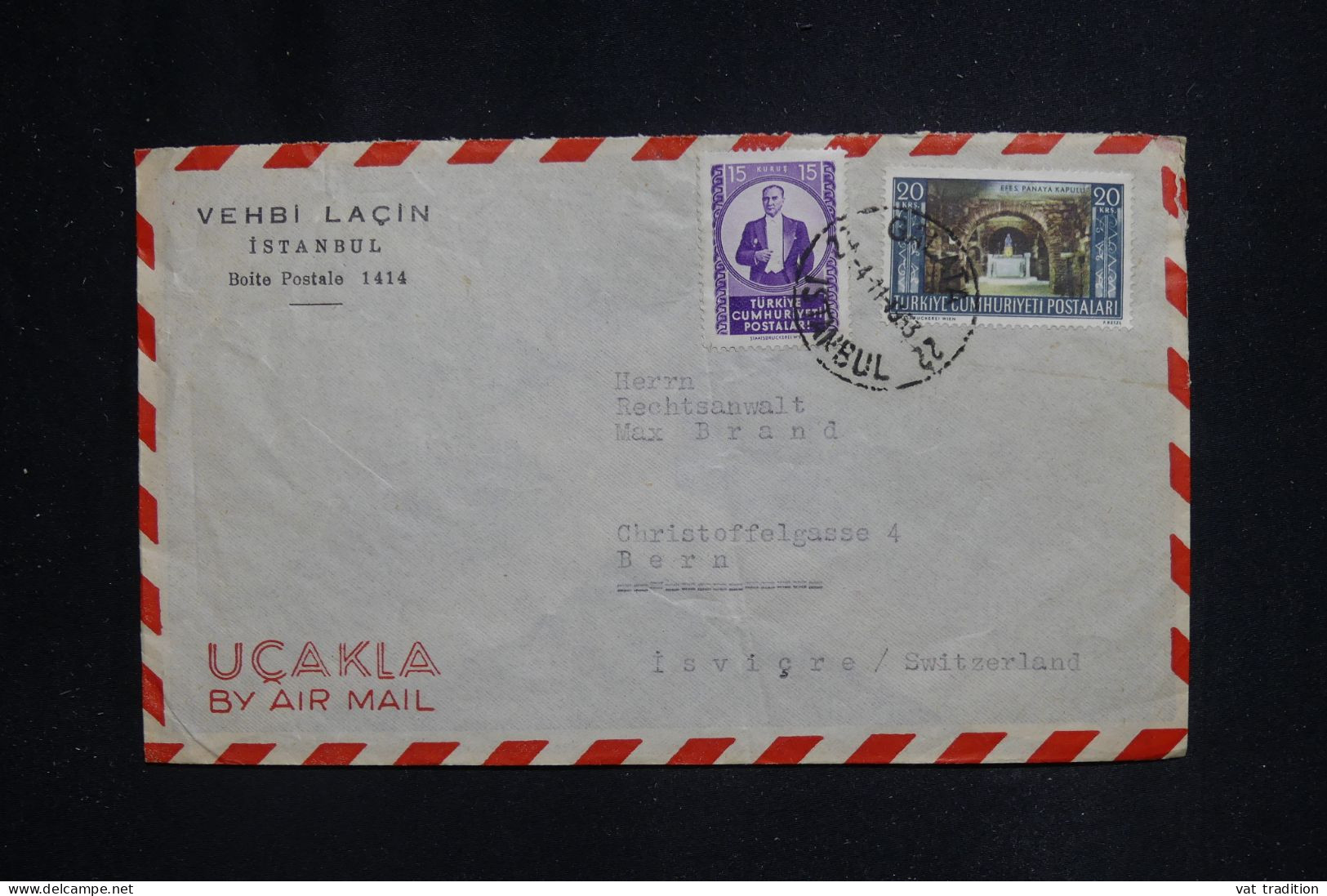 TURQUIE - Enveloppe Commerciale De Istanbul Pour La Suisse En 1953 - L 144740 - Lettres & Documents