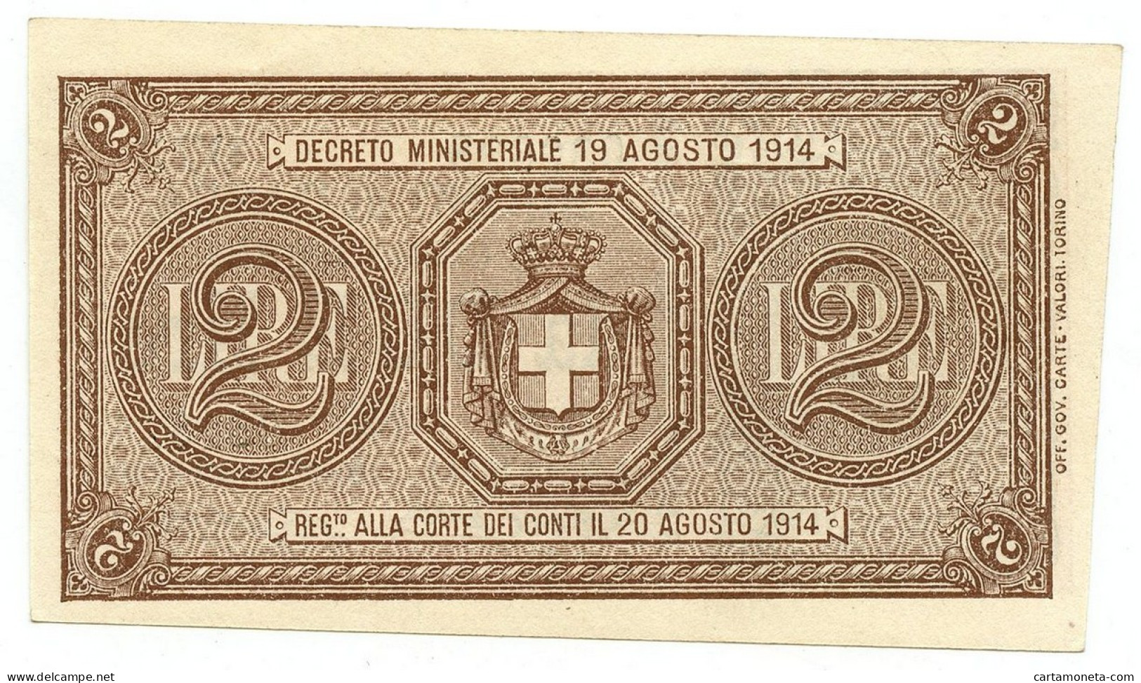 2 LIRE BUONO DI CASSA EFFIGE VITTORIO EMANUELE III 02/09/1914 SUP+ - Regno D'Italia – Autres