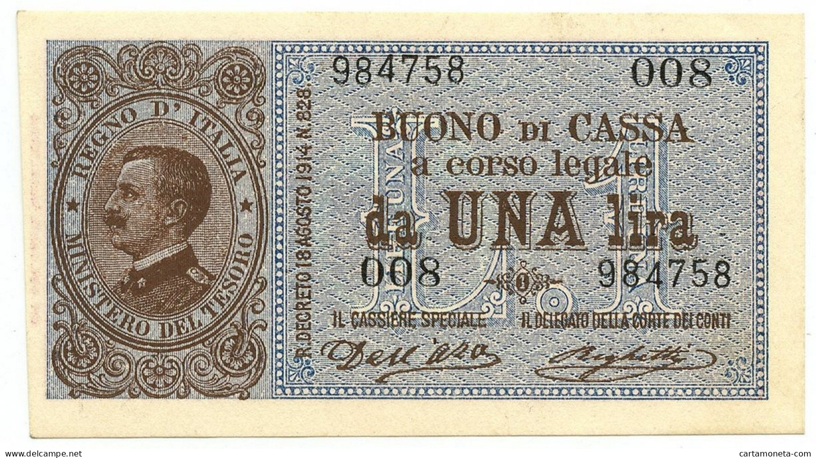 1 LIRA BUONO DI CASSA EFFIGE VITTORIO EMANUELE III 02/09/1914 QFDS - Regno D'Italia – Other