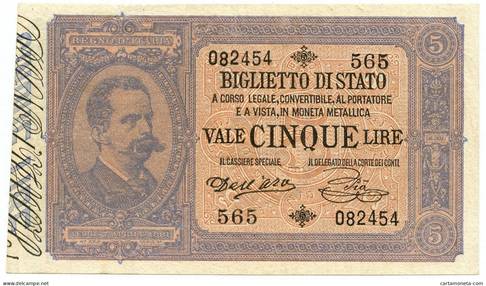 5 LIRE BIGLIETTO DI STATO EFFIGE UMBERTO I 06/08/1889 BB/SPL - Regno D'Italia – Other