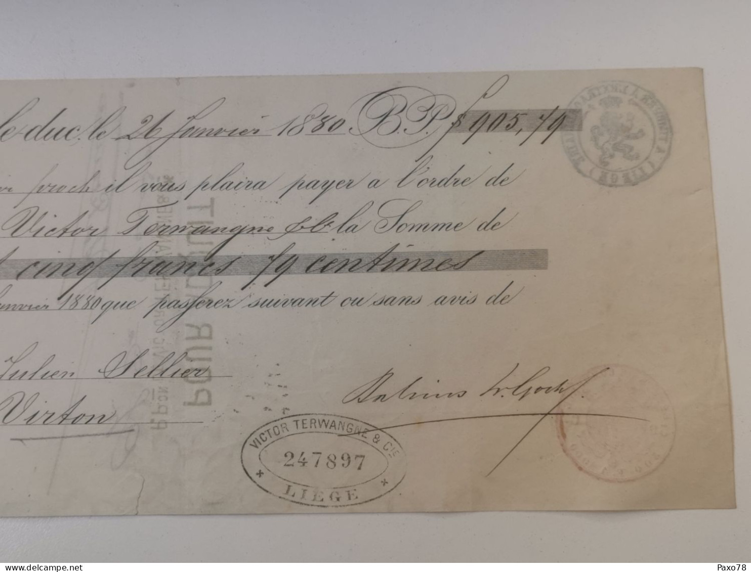 Belgique, Note De Crédit, Bois Le Duc 1880 Avec Timbres Leopold II, Victor Terwangne & Cie Liège - Documents