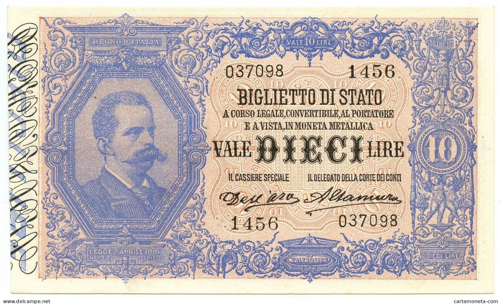 10 LIRE BIGLIETTO DI STATO EFFIGE UMBERTO I 13/01/1911 SUP- - Regno D'Italia – Other