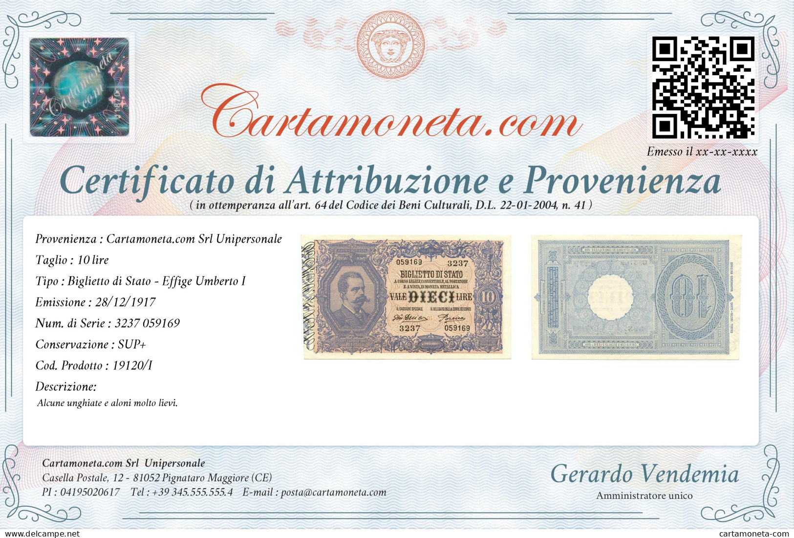 10 LIRE BIGLIETTO DI STATO EFFIGE UMBERTO I 28/12/1917 SUP+ - Otros