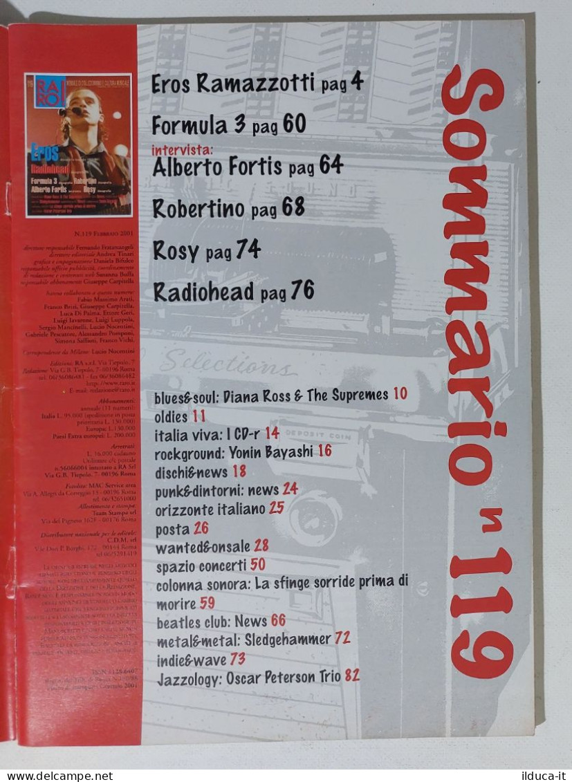 I115654 Rivista 2001 - RARO! N. 119 - Eros Ramazzotti / Radiohead / Formula 3 - Musique