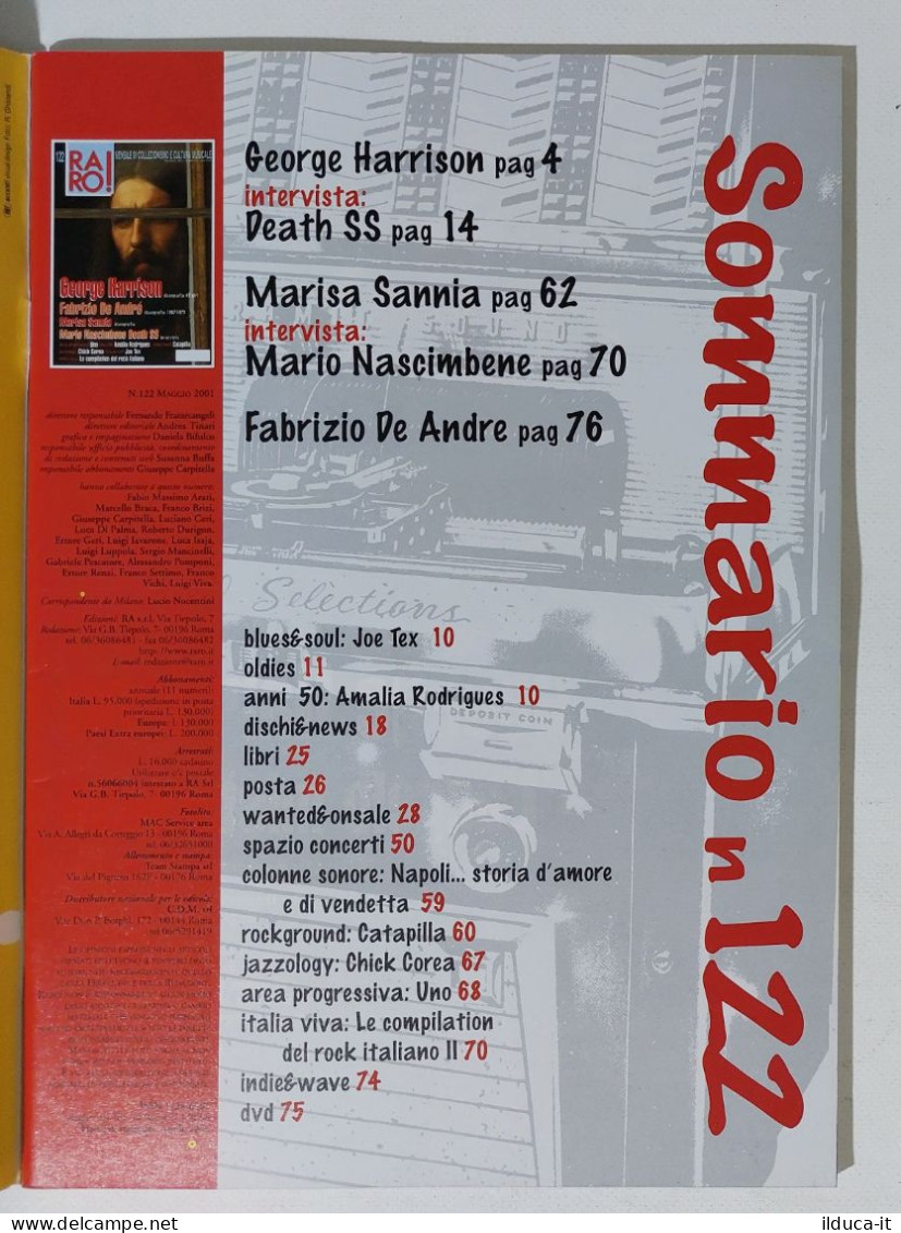 I115658 Rivista 2001 - RARO! N. 122 - George Harrison / Fabrizio De Andrè - Musique