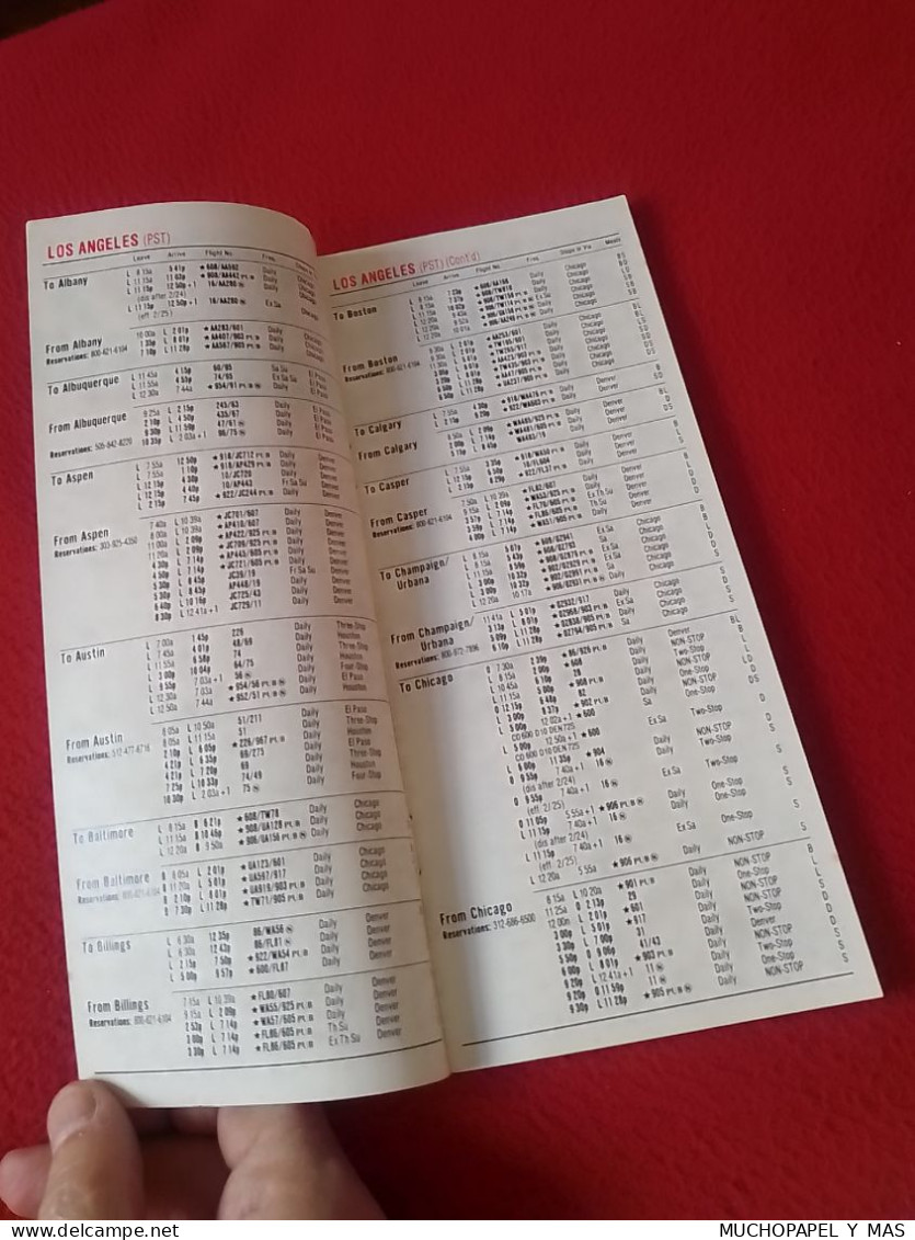 ANTIGUO FOLLETO GUÍA O SIMIL AÑO 1978 CONTINENTAL AIRLINES QUICK REFERENCE SCHEDULE LOS ANGELES..HOLLYWOOD BURBANK ETC.. - Horaires