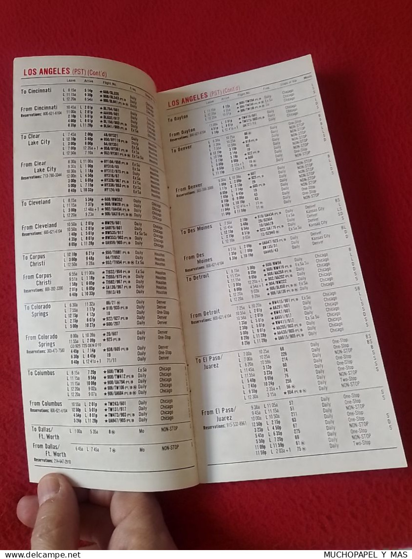 ANTIGUO FOLLETO GUÍA O SIMIL AÑO 1978 CONTINENTAL AIRLINES QUICK REFERENCE SCHEDULE LOS ANGELES..HOLLYWOOD BURBANK ETC.. - Orari