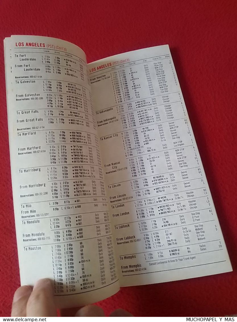 ANTIGUO FOLLETO GUÍA O SIMIL AÑO 1978 CONTINENTAL AIRLINES QUICK REFERENCE SCHEDULE LOS ANGELES..HOLLYWOOD BURBANK ETC.. - Timetables