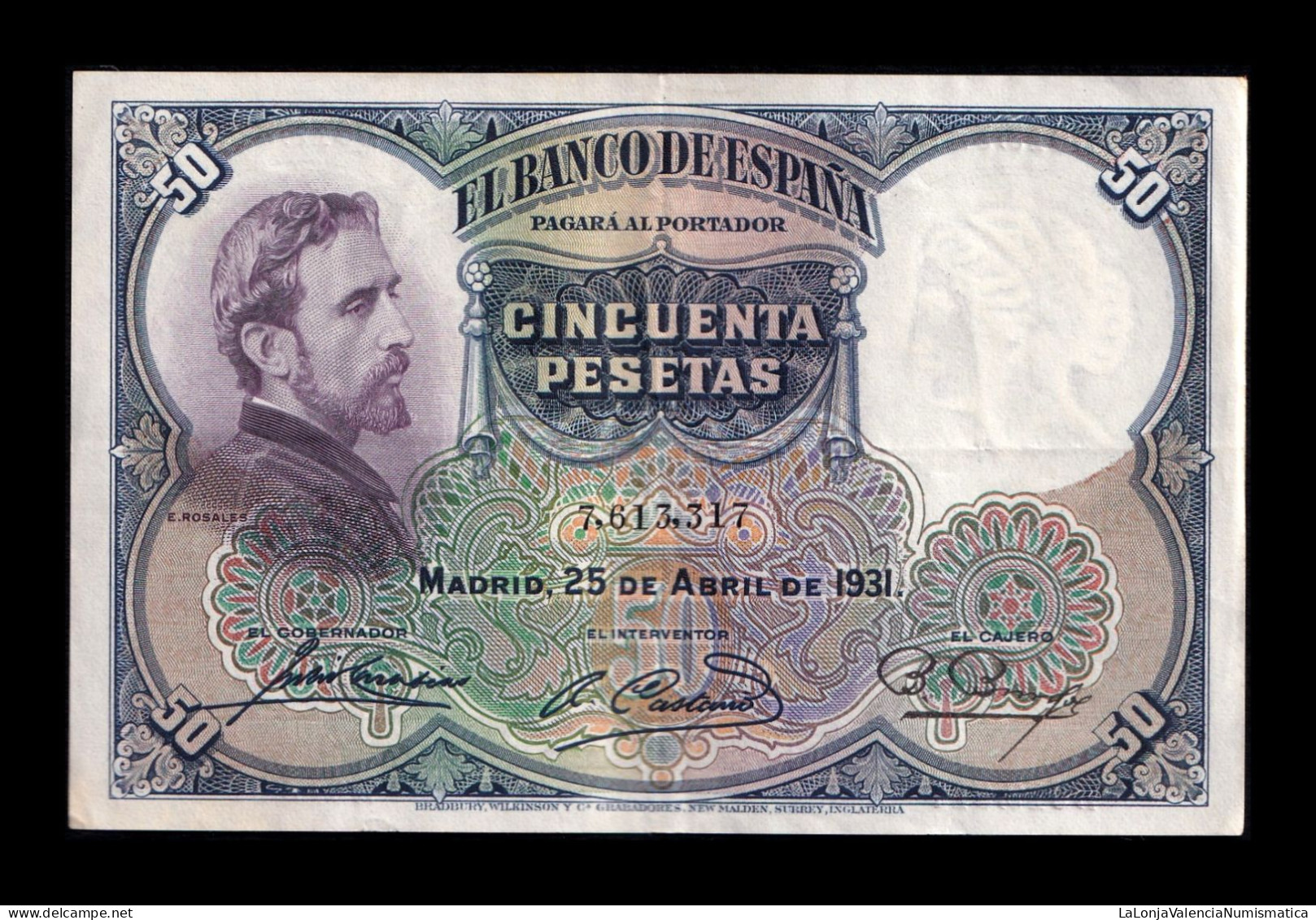 España Spain 50 Pesetas E. Rosales 1931 Pick 82 Mbc/+ Vf/+ - 50 Pesetas