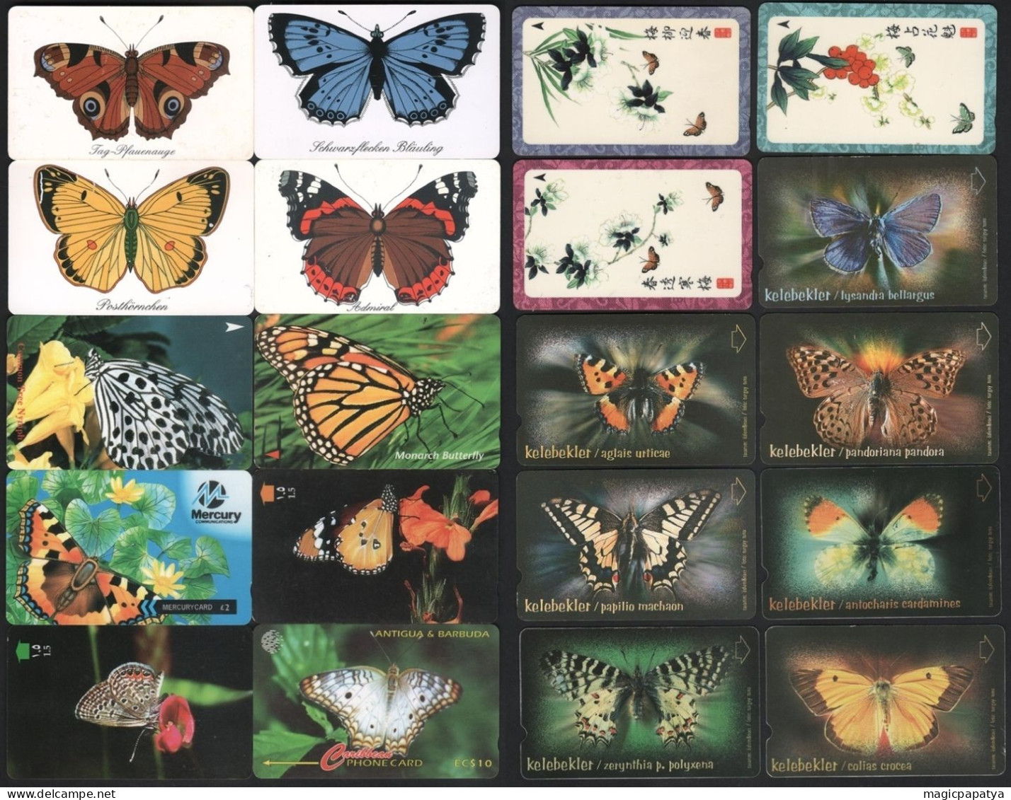 Butterfly Phonecards Lot (20 Pcs) - Papillons