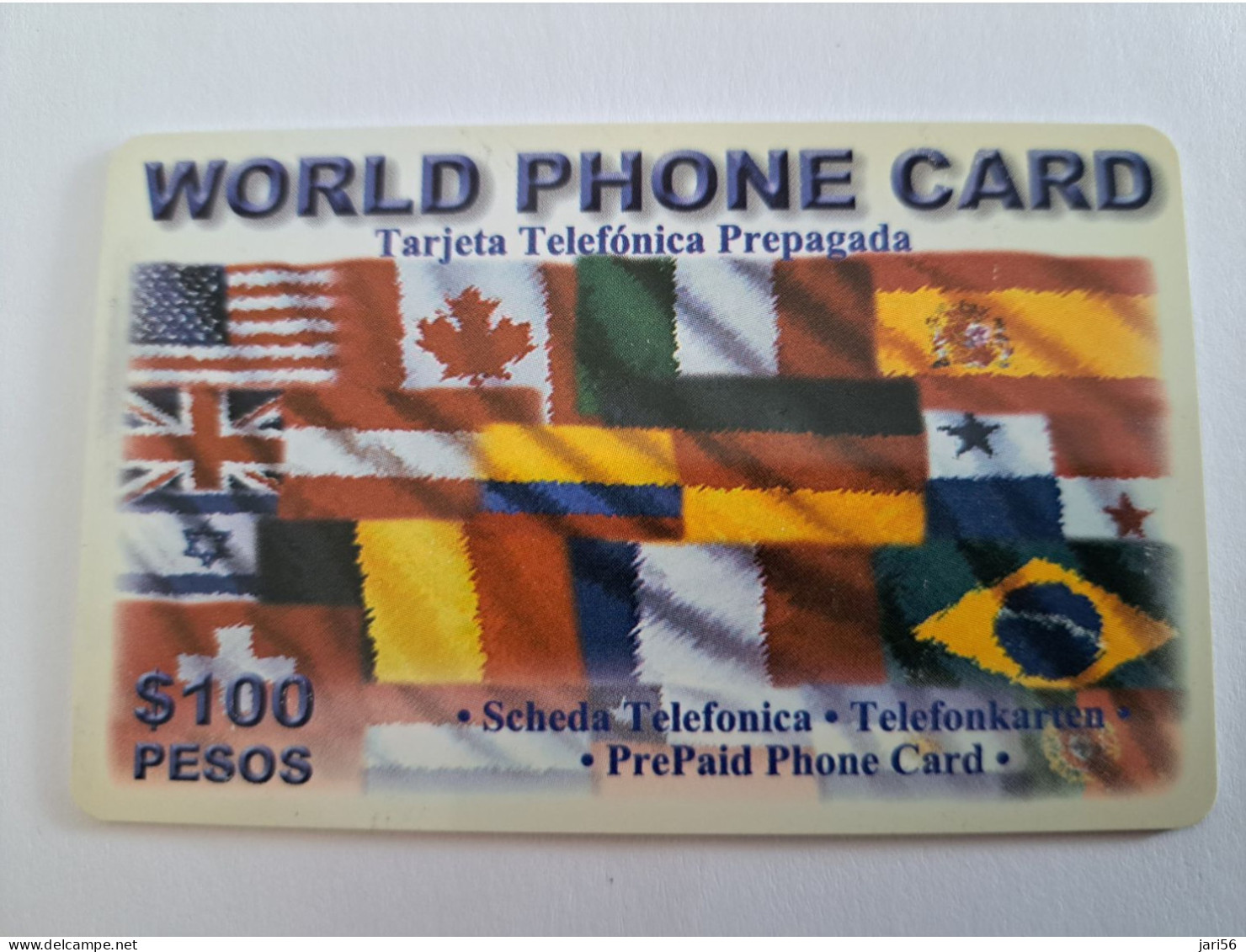 MEXICO $ 100 PESOS   PREPAID WORLD FONE WORLD/ THICK CARD    /  FLAGS      ** 13962** - Mexique