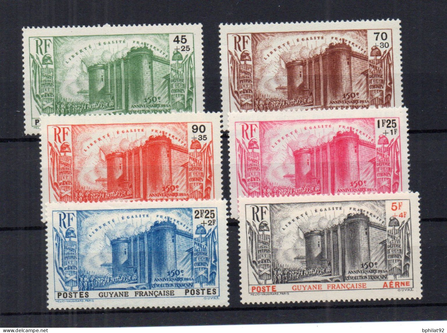 !!! GUYANE, SERIE BASTILLE N°152/156 + PA N°19 NEUVES ** - Nuovi