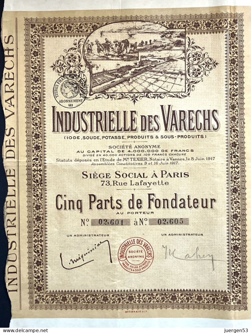 Industrielle Des Varechs – Cinq Parts De Fondateur - Agricultura