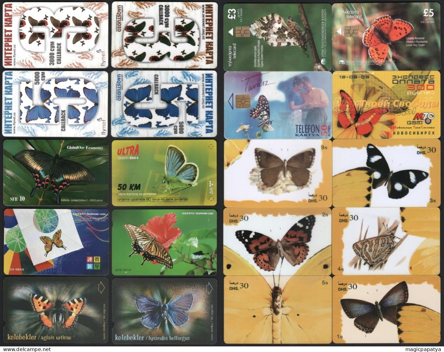 Butterfly Phonecards Lot (20 Pcs) - Papillons