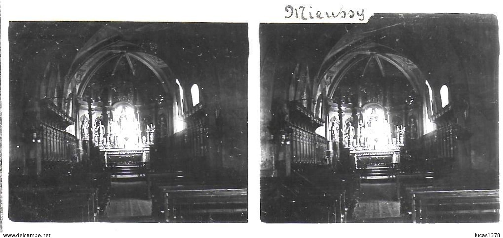 74  / MIEUSSY / INTERIEUR CHAPELLE / DEBUT 20 EME  / PLAQUE DE VERRE PHOTO STEREO / - Mieussy