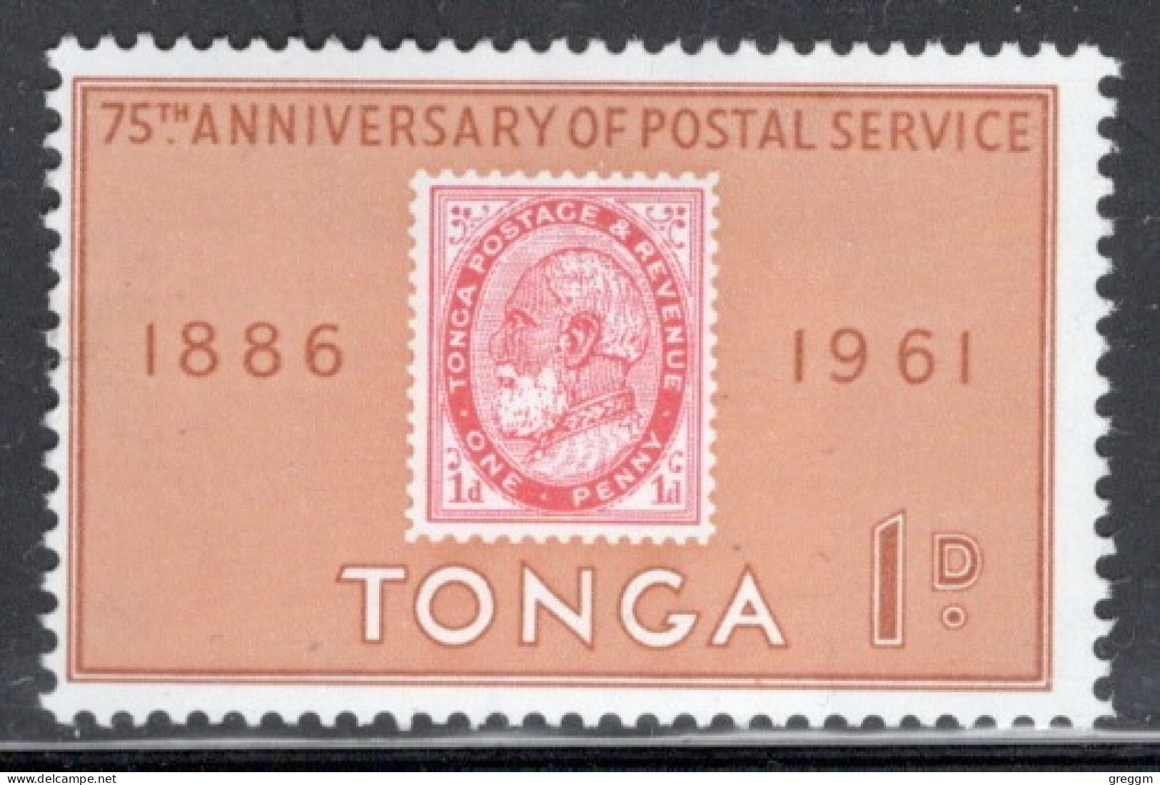 Tonga 1961 Single 1d Stamp From The Set Celebrating The 75th Anniversary Of The Tongan Postal Service. - Tonga (...-1970)