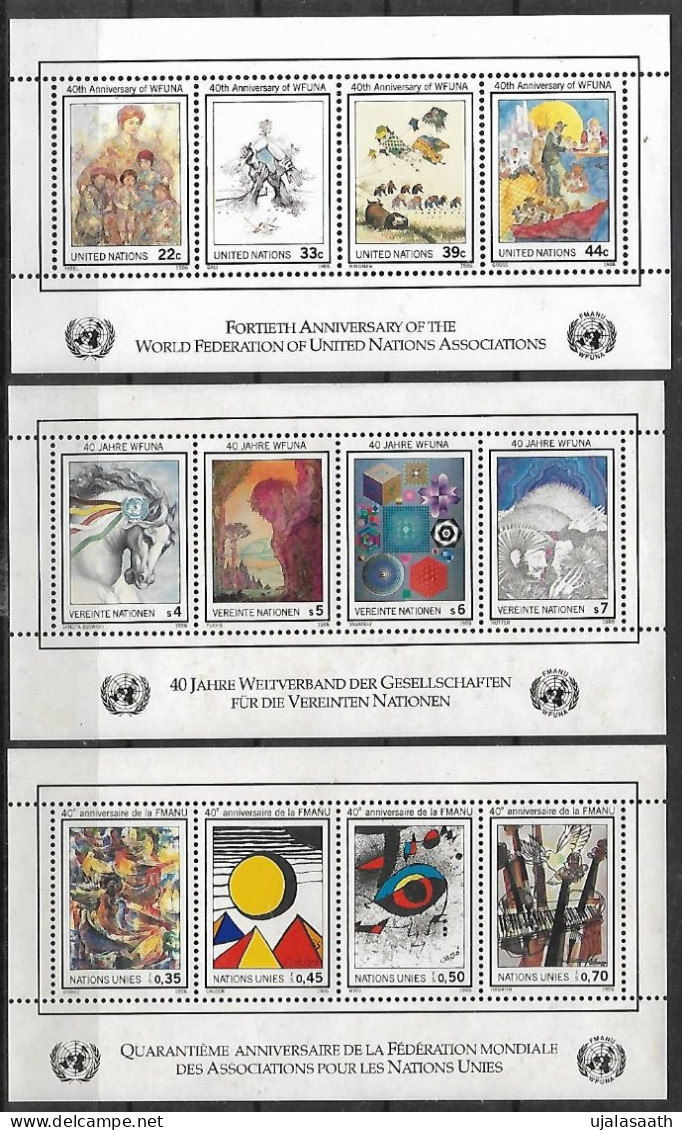 1986-United Nations, 40th Anniv. Of World Federation Of UN Associations, 3 MS With 4 Stamps Each, Full Set-MNH. - Collections, Lots & Séries