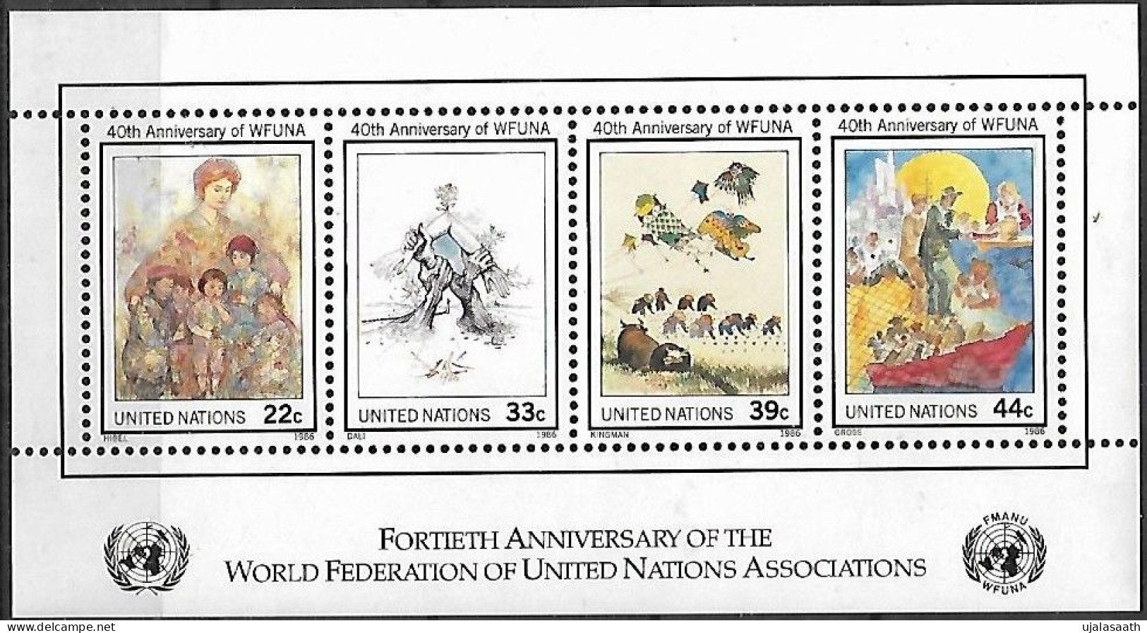 1986-United Nations, 40th Anniv. Of World Federation Of UN Associations, 3 MS With 4 Stamps Each, Full Set-MNH. - Verzamelingen & Reeksen