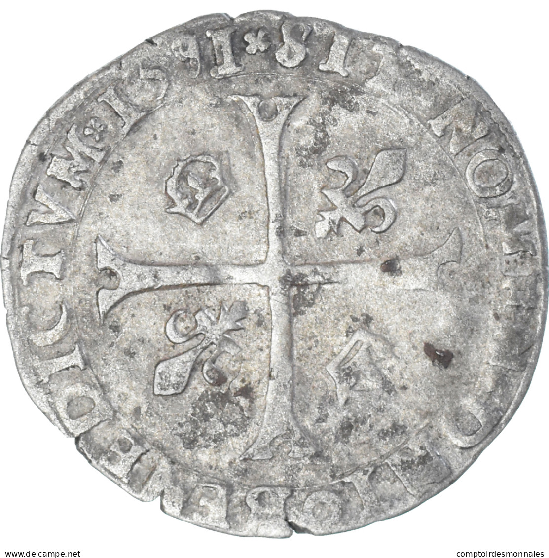 Monnaie, France, Henri IV, Douzain Aux Deux H, 1591, La Rochelle, 2nd Type, TTB - 1589-1610 Enrique IV