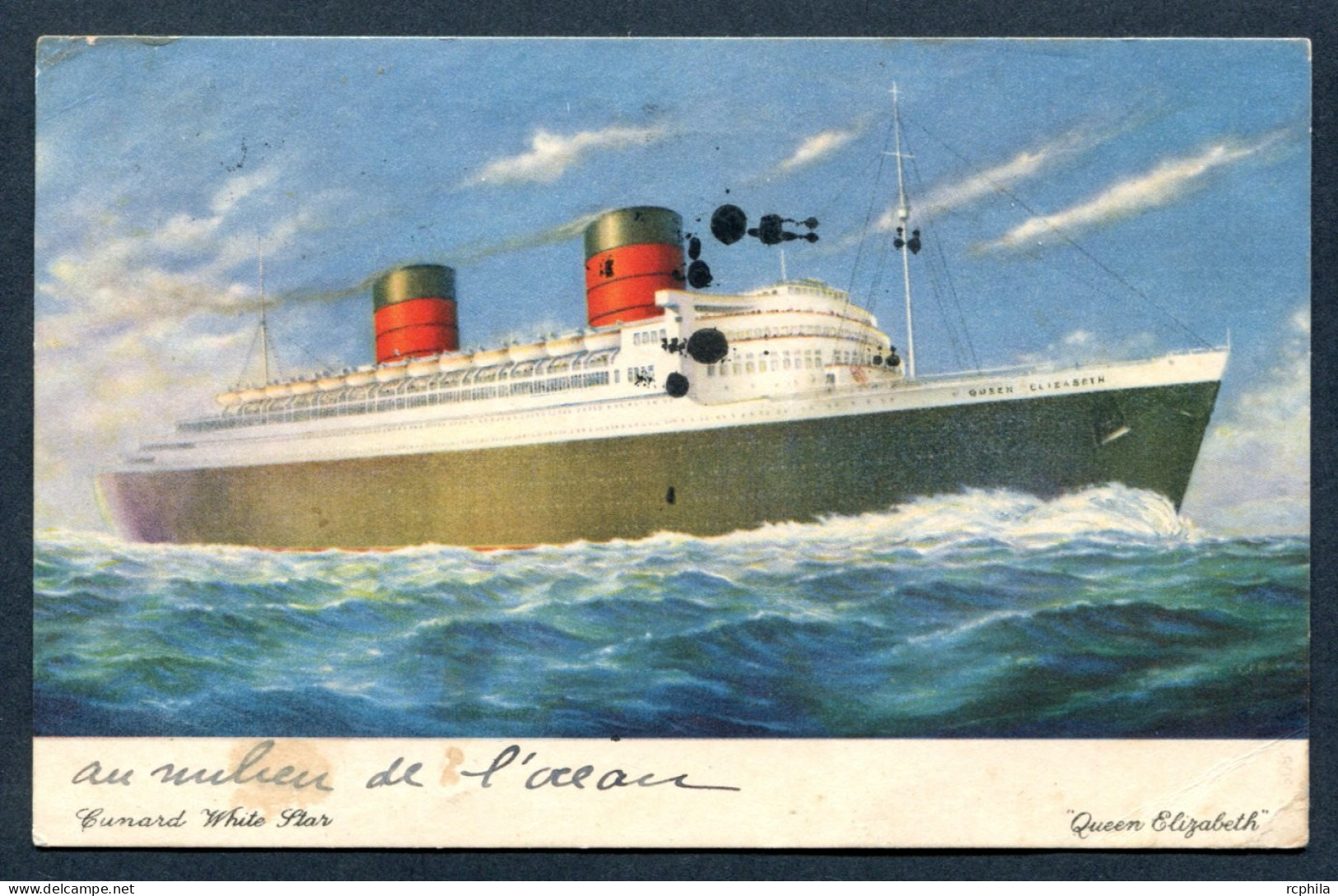 RC 25661 GRANDE BRETAGNE 1947 PAQUEBOT POSTED AT SEA SOUTHAMPTON SUR CARTE POSTALE DU QUEEN ELIZABETH POUR LA FRANCE - Brieven En Documenten