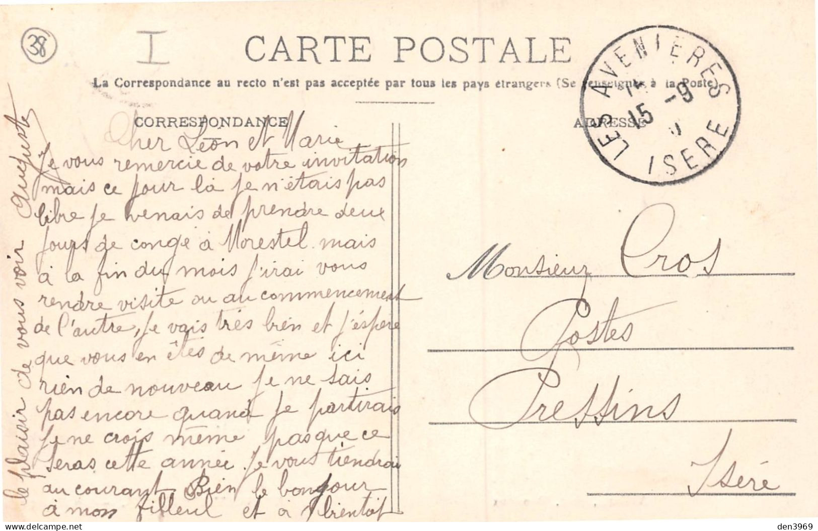 Les AVENIERES (Isère) - La Place - Voyagé (2 Scans) Cros à La Poste De Pressins 38 - Les Avenières