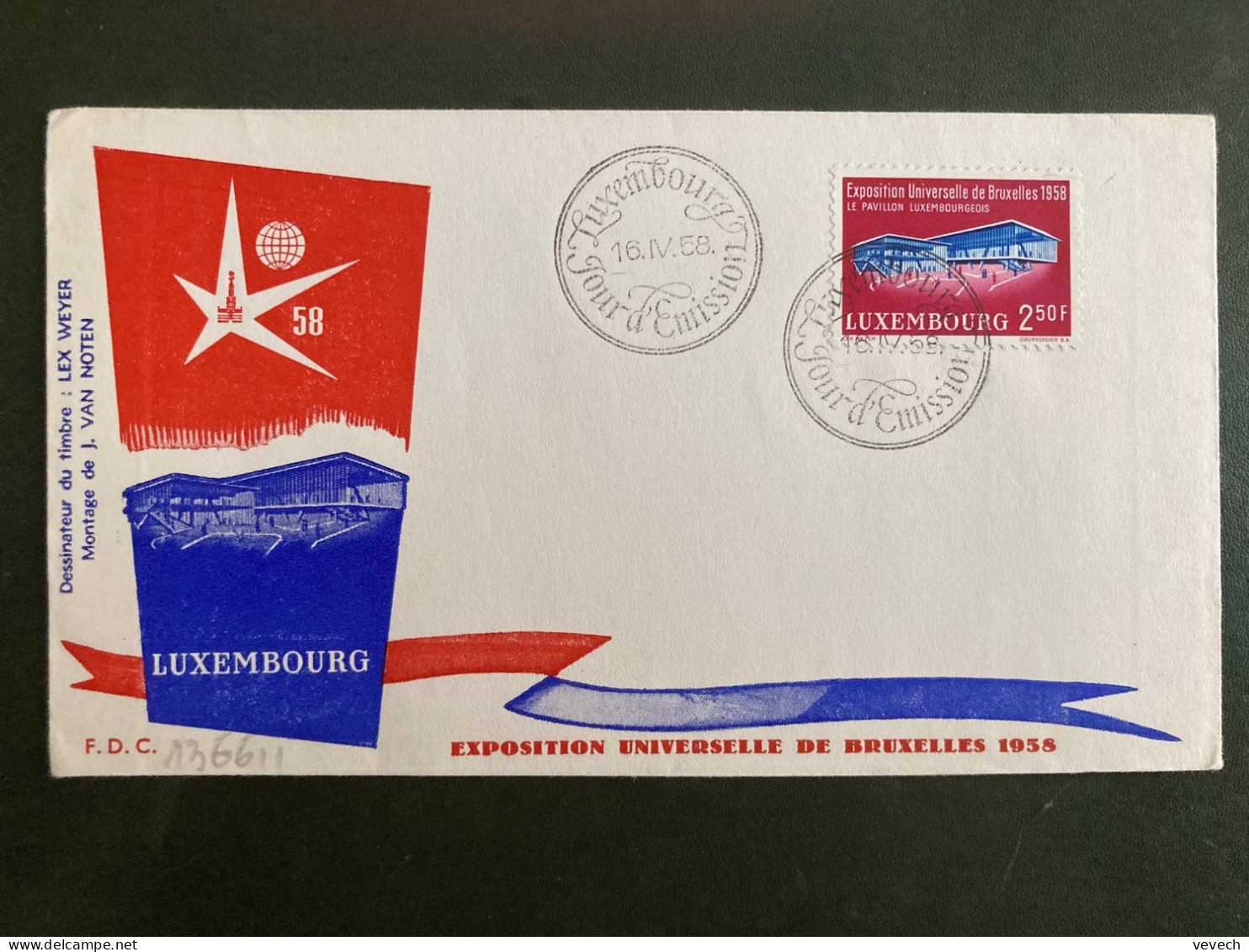 LETTRE LUXEMBOURG TP LE PAVILLON LUXEMBOURGEOIS 2F50 OBL.16 IV 1958 Luxembourg Jour D'Emission - 1958 – Brussel (België)