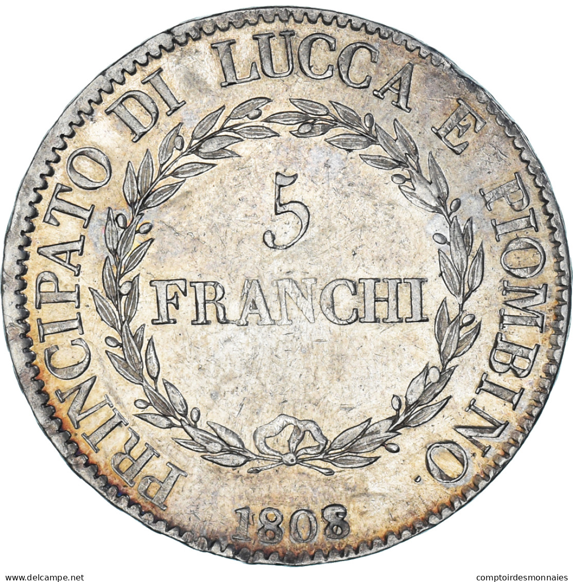 Monnaie, États Italiens, LUCCA, Felix And Elisa, 5 Franchi, 1808/7, Firenze - Lucca