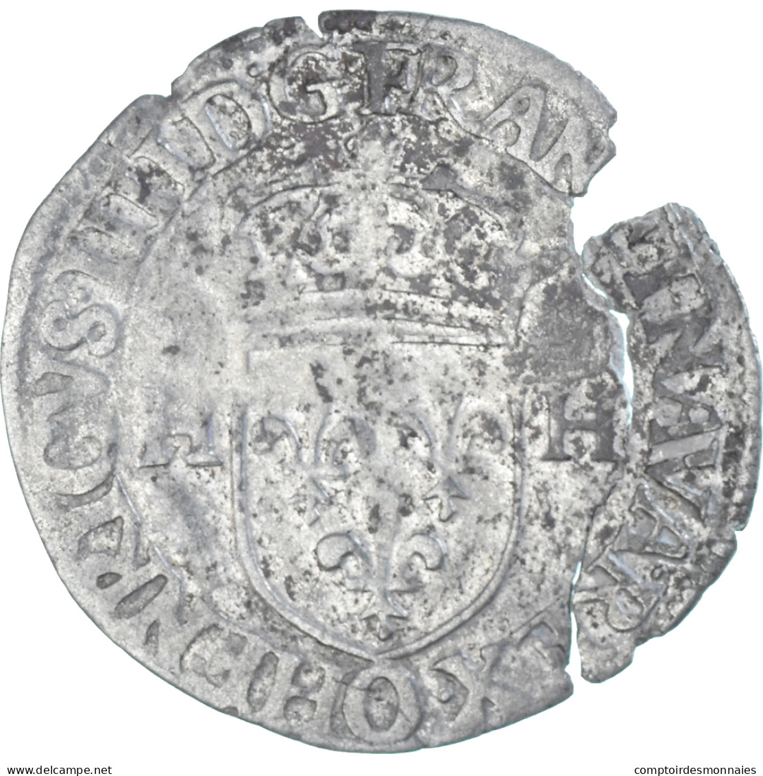 Monnaie, France, Henri IV, Douzain Aux Deux H, 1596, Riom, Broken, TB+, Billon - 1589-1610 Enrico IV