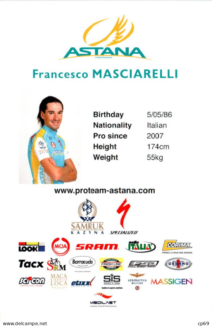 Carte Cyclisme Cycling Ciclismo サイクリング Format Cpm Equipe Cyclisme Pro Team Astana 2011 Francesco Masciarelli Italie - Ciclismo