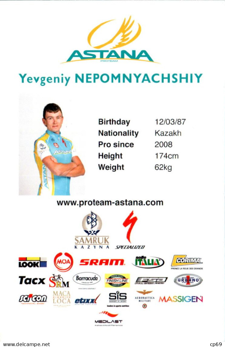 Carte Cyclisme Cycling サイクリング Format Cpm Equipe Cyclisme Pro Team Astana 2011 Yevgeniy Nepomnyachshiy Kazakhstan Sup.E - Ciclismo