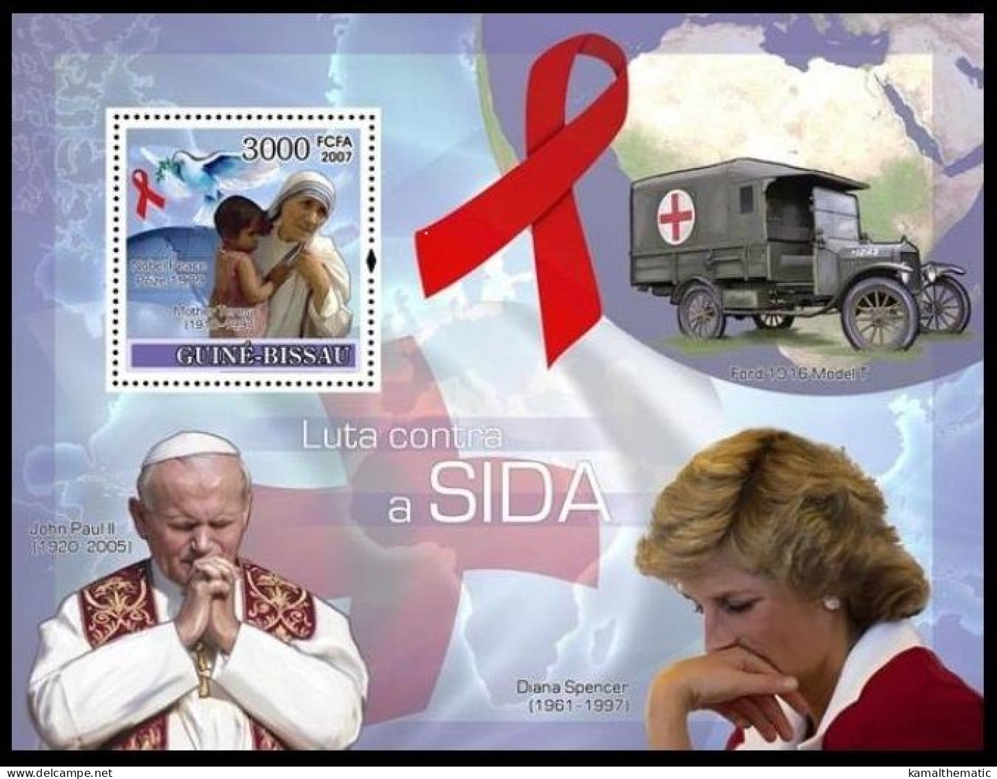 Guinea Bissau MNH 2007 MS, Aids, Disease, Medicine, Diana, Red Cross, Teresa - Mother Teresa