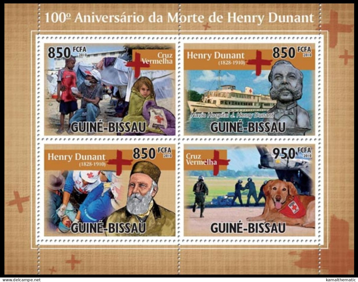Guinea Bissau 2010 MNH SS, 100th Death Ann.  Of Henry Dunant, Red Cross, Medicine  Health - Henry Dunant