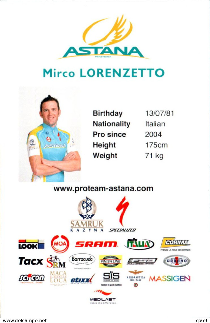 Carte Cyclisme Cycling Ciclismo サイクリング Format Cpm Equipe Cyclisme Pro Team Astana 2011 Mirco Lorenzetto Italie B.Etat - Ciclismo