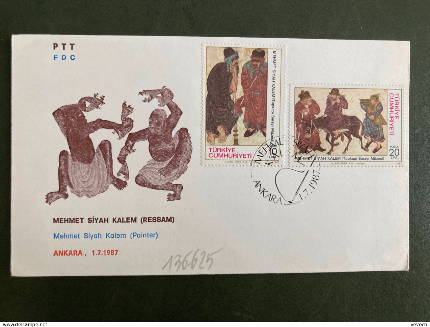 LETTRE TP MEHMET SIYAH KALEM 20 L + 10 L OBL.1 7 1987 ANKARA - Cartas & Documentos