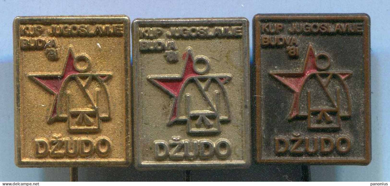 JUDO - Yugoslavia Cup Budva 1981. Vintage Pin Badge Abzeichen, 3 Pcs - Judo