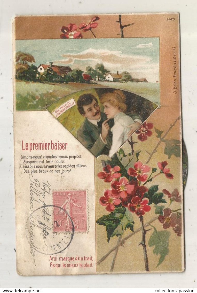 JC, Cp , Carte à Systéme, Couple , Le Premier Baiser, Voyagée, Dos Simple, 2 Scans, 4 Tableaux - A Systèmes