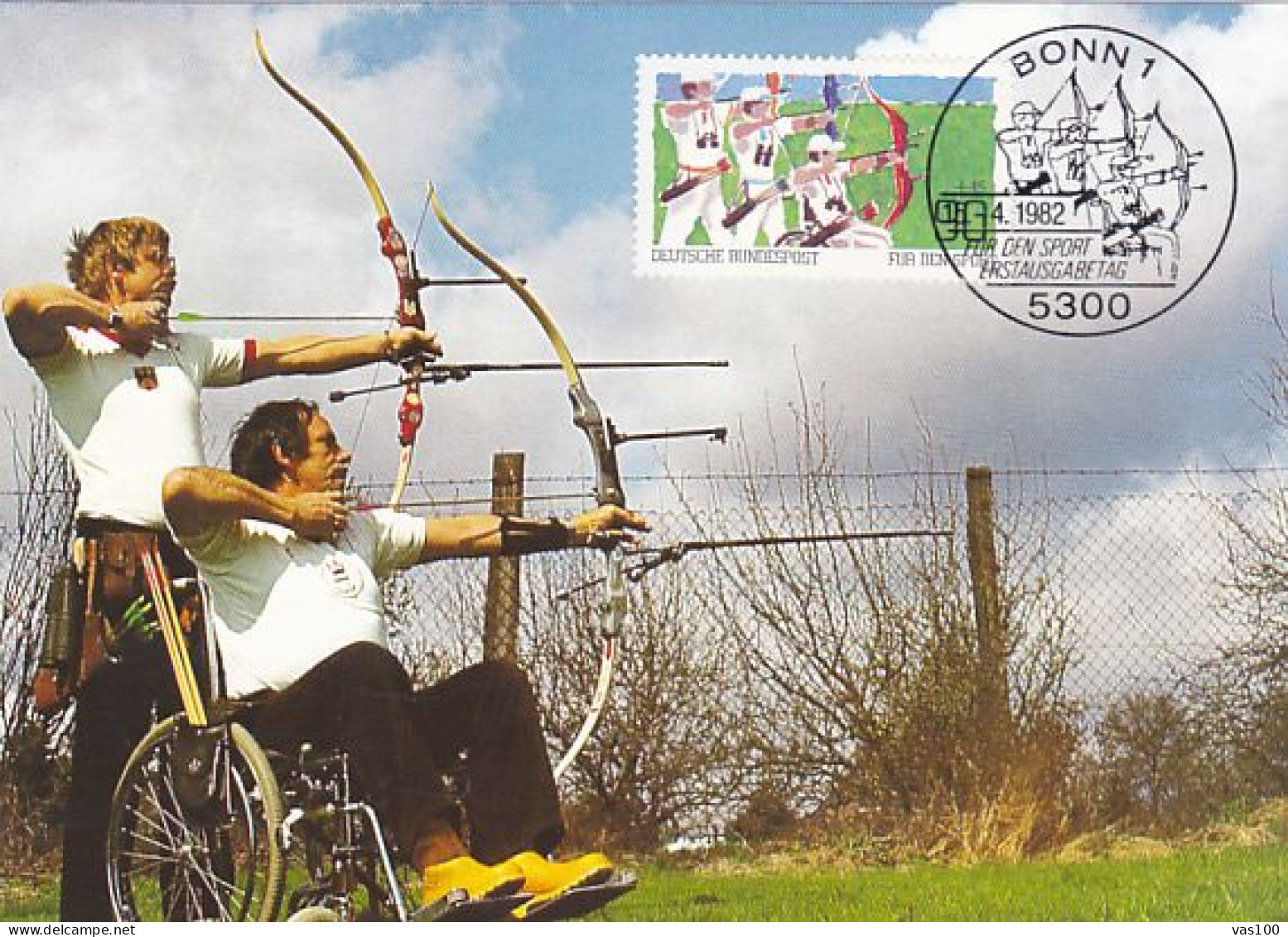 SPORTS, ARCHERY, DISABLED PERSONS, CM, MAXICARD, CARTES MAXIMUM, 1982, GERMANY - Bogenschiessen