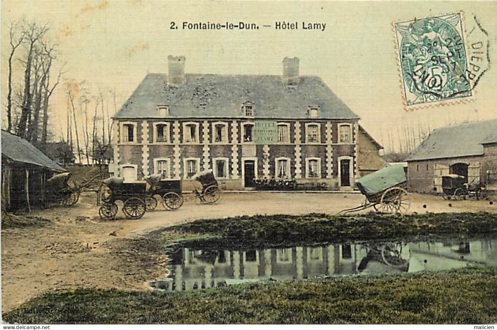 -dpts Div-ref-BK32- Seine Maritime - Fontaine Le Dun - Hôtel Lamy - Carte Toilée Colorisée - - Fontaine Le Dun