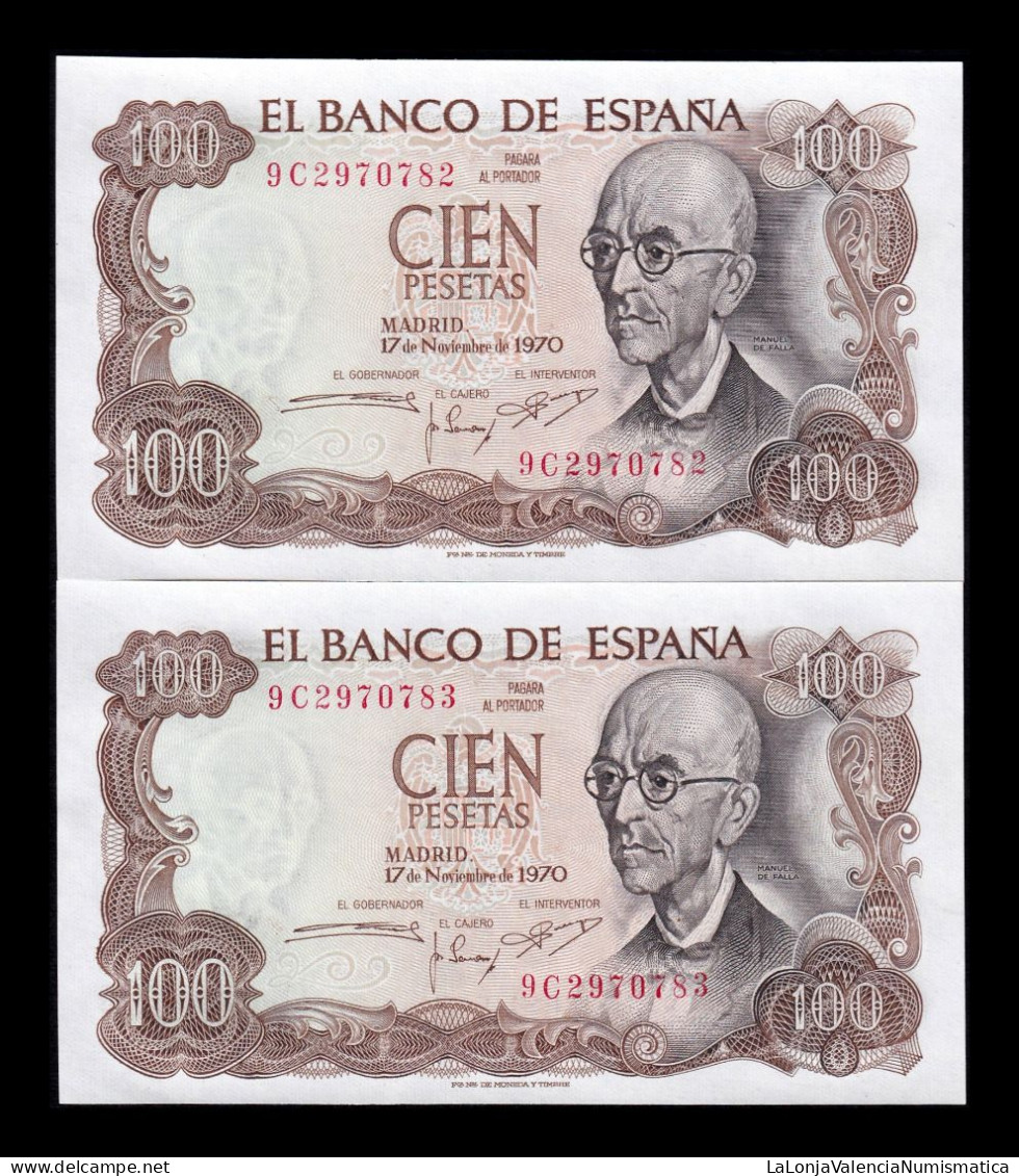 España Spain Pareja 100 Pesetas Manuel De Falla 1970 Pick 152r Serie 9C Replacement Sc Unc - 100 Pesetas