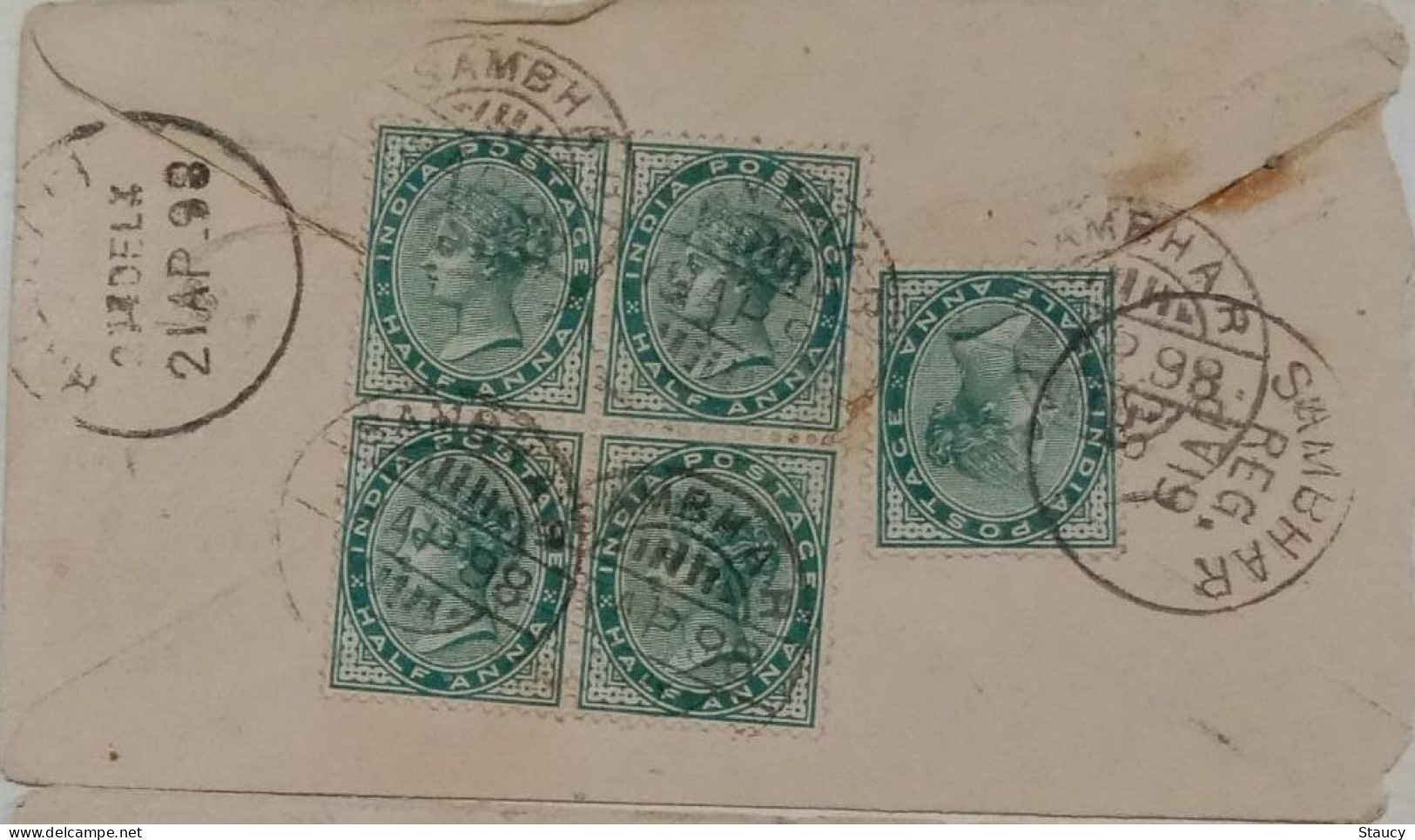 BRITISH INDIA 1898 QV 5 X 1/2a FRANKING On Registered QV Stationery COVER, NICE CANC ON FRONT & BACK, RARE As Per Scan - Jaipur