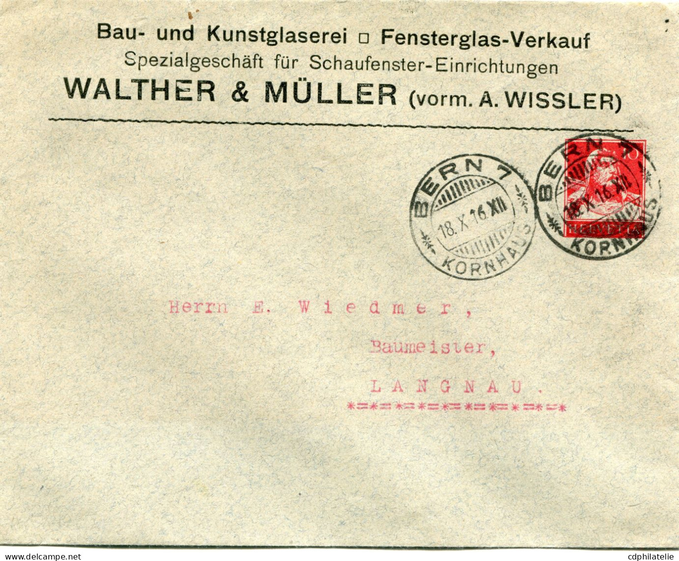 SUISSE ENTIER POSTAL TIMBRE SUR COMMANDE WALTHER & MULLER " VITRERIE D'ART ET VERRE A VITRES " - Verres & Vitraux