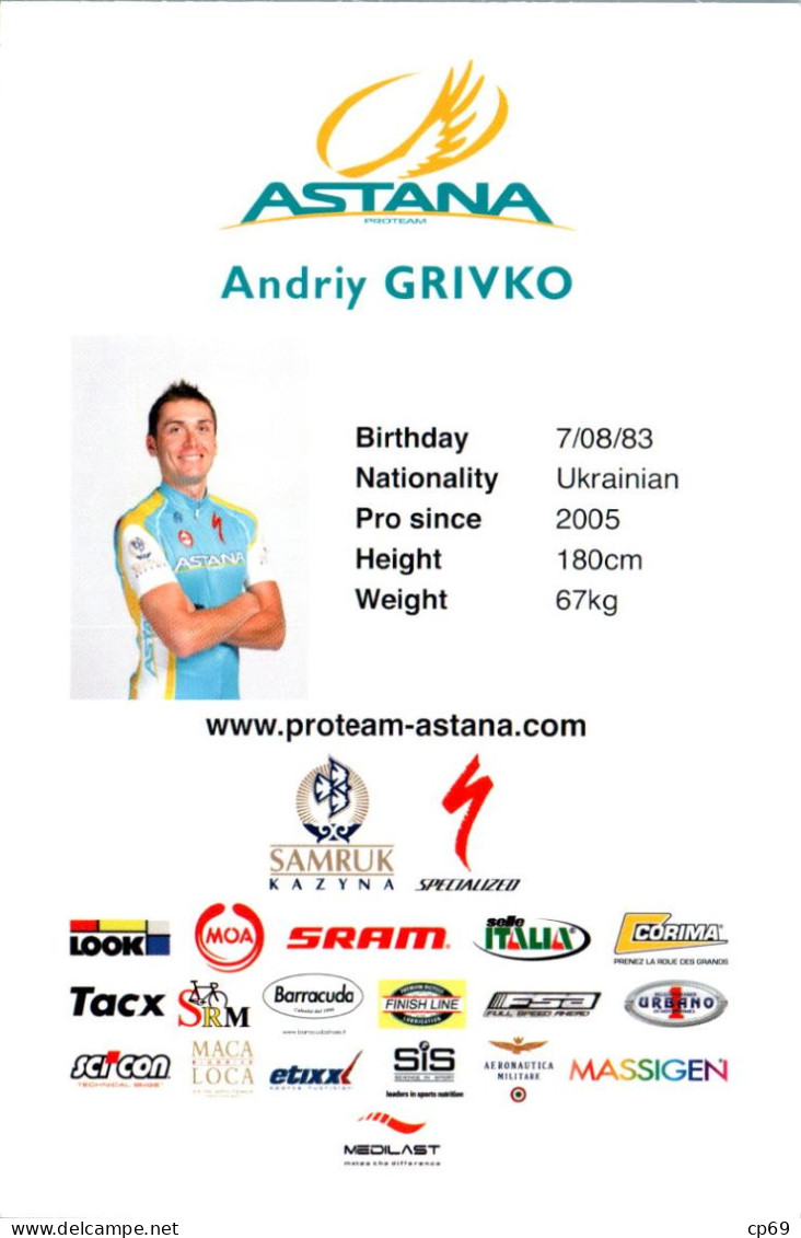 Carte Cyclisme Cycling Ciclismo サイクリング Format Cpm Equipe Cyclisme Pro Team Astana 2011 Andriy Grivko Ukraine Sup.Etat - Cyclisme