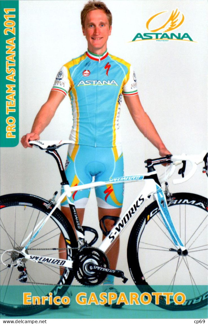 Carte Cyclisme Cycling Ciclismo サイクリング Format Cpm Equipe Cyclisme Pro Team Astana 2011 Enrico Gasparotto Italie Sup.Etat - Ciclismo