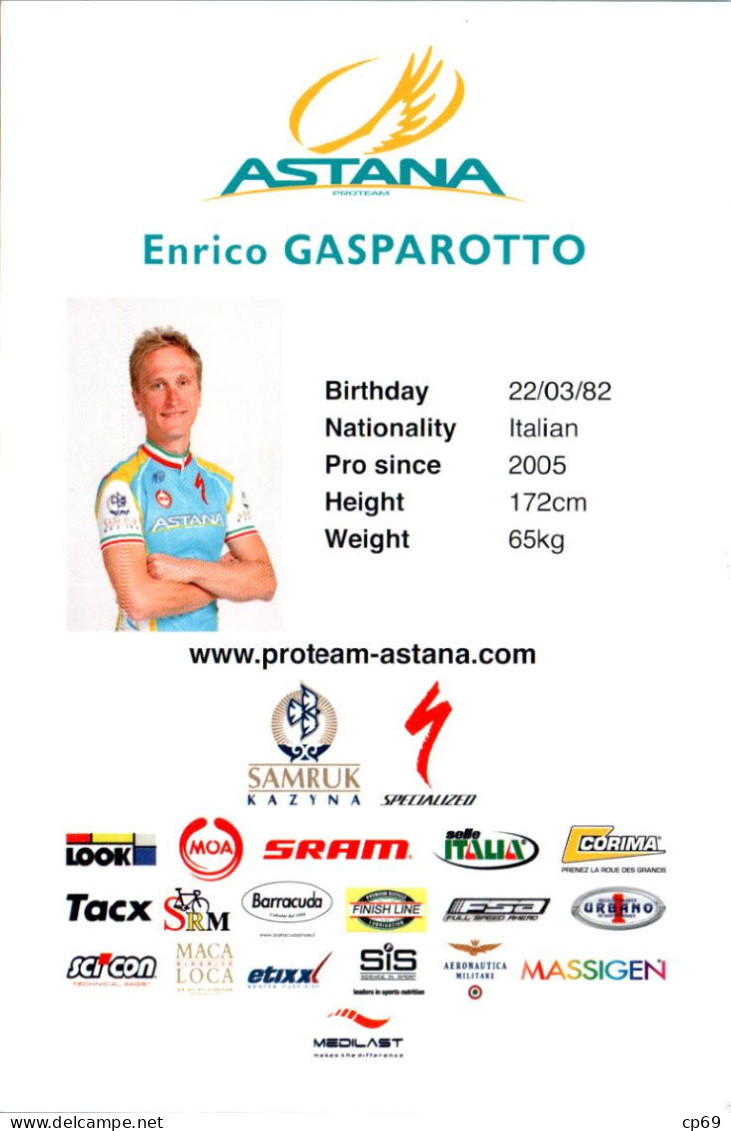 Carte Cyclisme Cycling Ciclismo サイクリング Format Cpm Equipe Cyclisme Pro Team Astana 2011 Enrico Gasparotto Italie Sup.Etat - Cyclisme