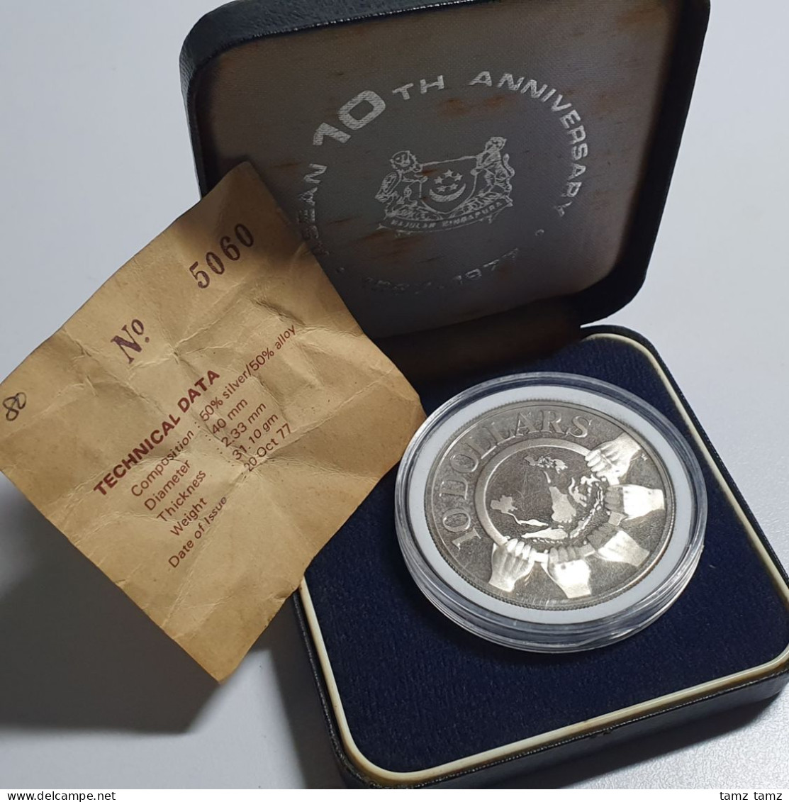 Singapore 10 Dollars Comm. 10th Anniversary Of ASEAN 1977 Silver Coin Incl. Box - Singapour