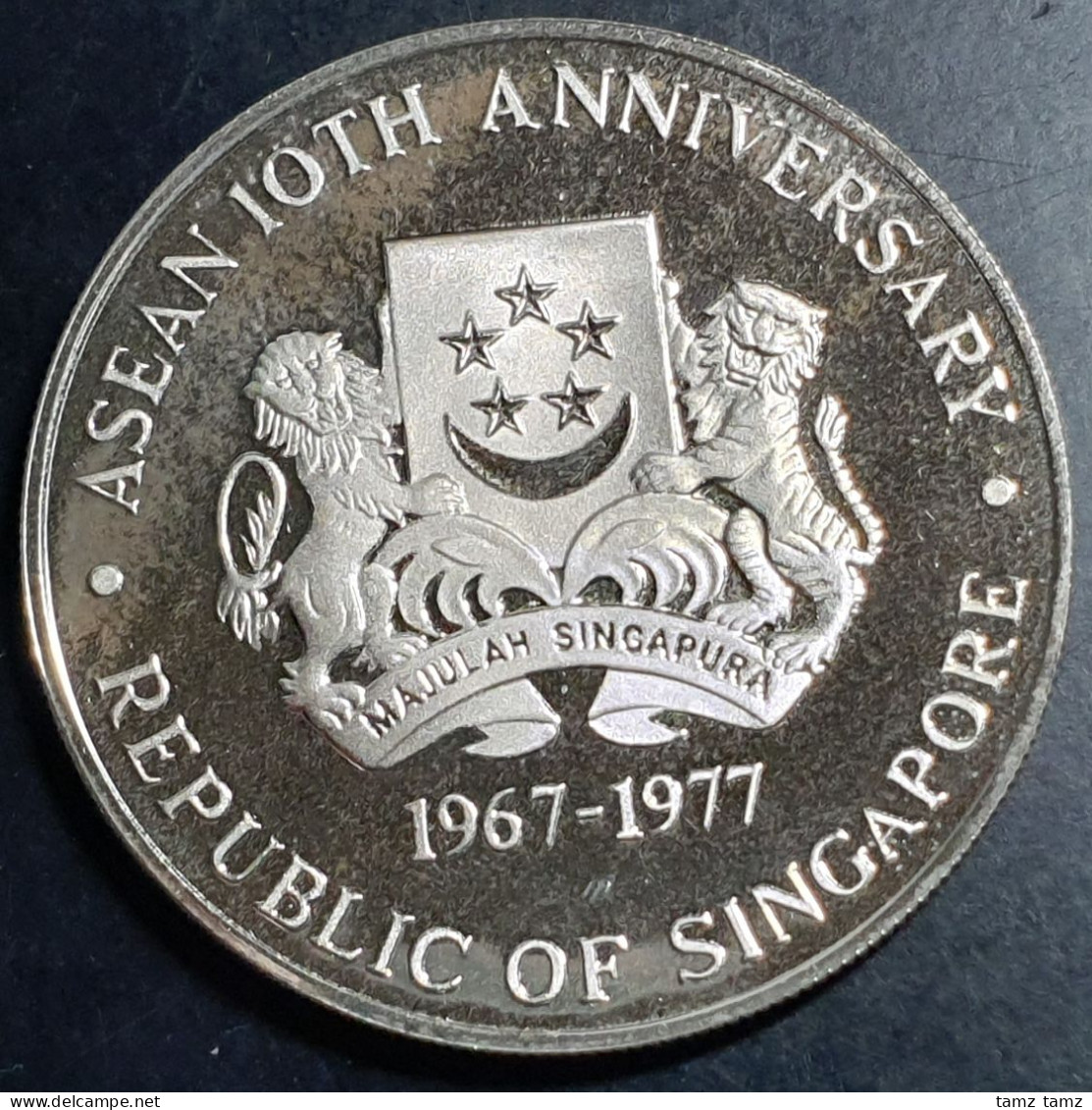 Singapore 10 Dollars Comm. 10th Anniversary Of ASEAN 1977 Silver Coin Incl. Box - Singapur