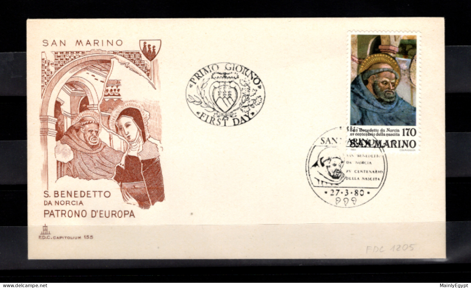 SAN MARINO - 1980  FDC - Mi.1205 Birthday Benedict Of Nursia(BB025) - Cartas & Documentos