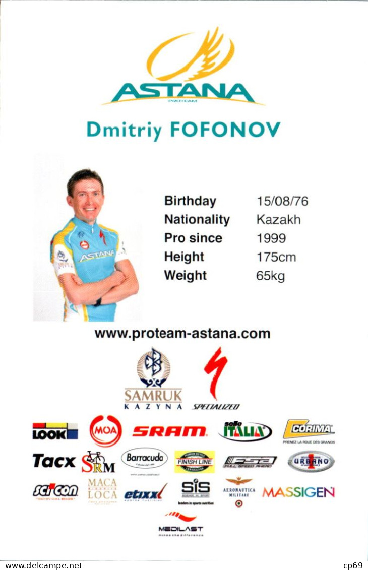 Carte Cyclisme Cycling Ciclismo サイクリング Format Cpm Equipe Cyclisme Pro Team Astana 2011 Dmitriy Fofonov Kazakhstan Sup.E - Ciclismo