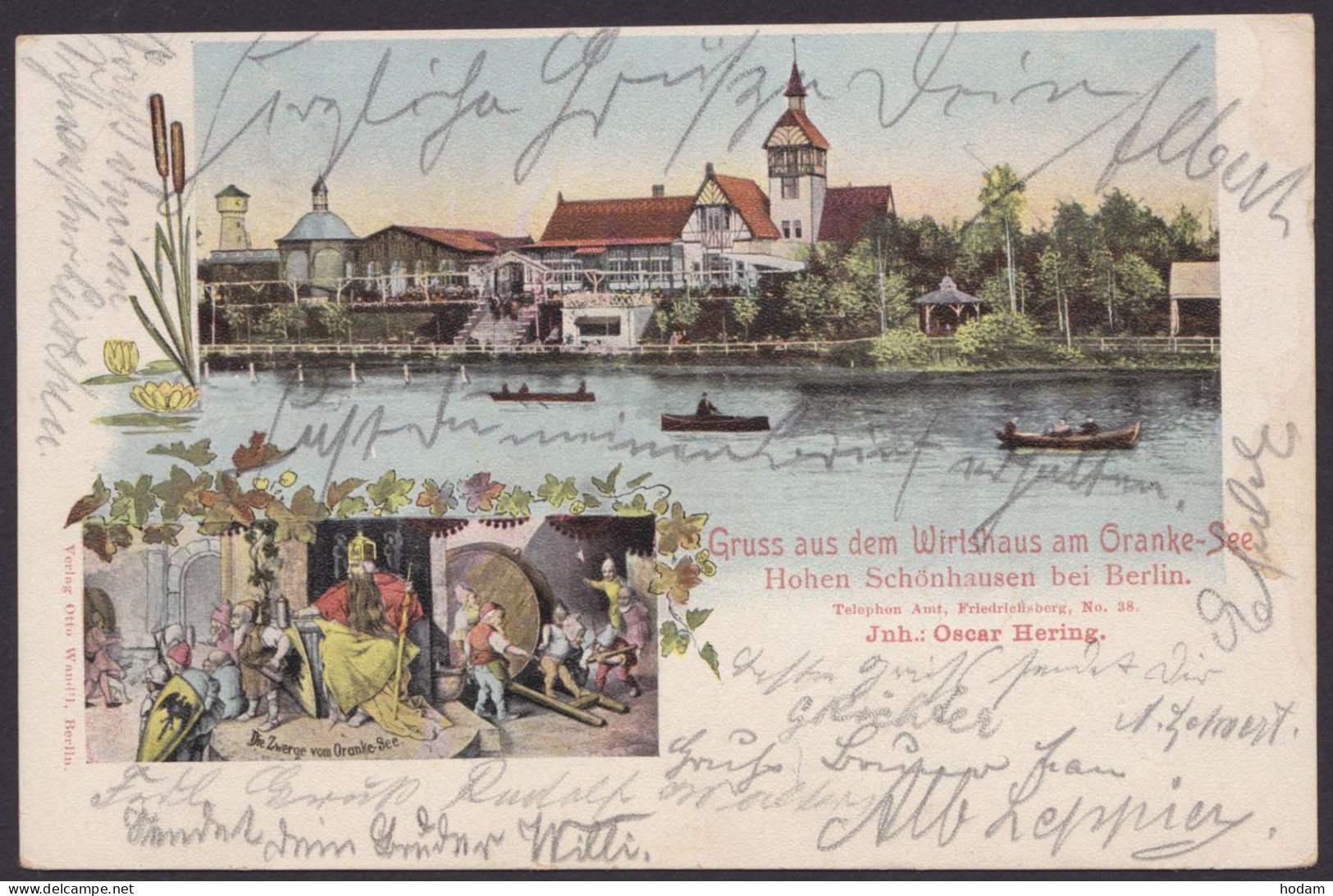 "Berlin-Hohenschönhausen", Wirtshaus Am Orankesee, Farb-Litho, 1907 Gelaufen - Hohenschönhausen