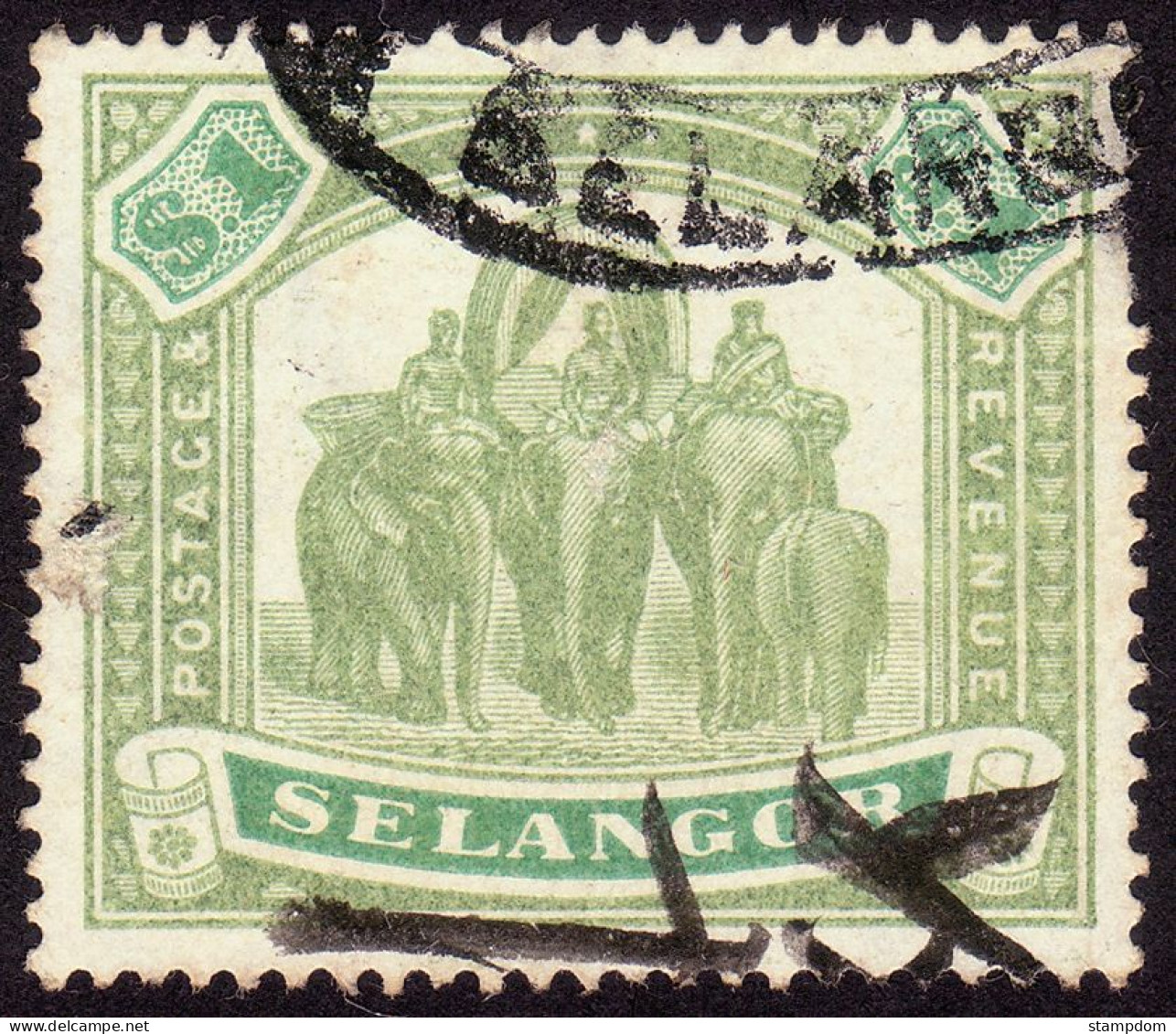 SELANGOR 1895 $1 Elephant High Value Sc#36 - FISCAL USED @TE21 - Selangor